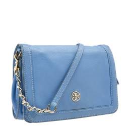 Pre Owned Tory Burch Blue Leather Landon Crossbody Bag