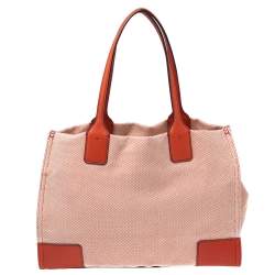 Tory Burch Orange Canvas and Leather Small Ella Tote