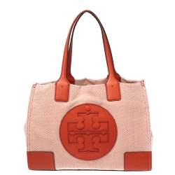 Tory Burch Orange Canvas and Leather Small Ella Tote