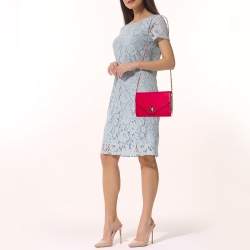 Pre Owned Tory Burch Hot Pink Leather Kira Envelope Chain Shoulder Bag