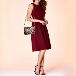 Pre Owned Tory Burch Black Leopard Print Calf Hair and Leather Kira Envelope Chain Shoulder Bag