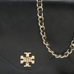 Pre Owned Tory Burch Black Leather Kira Envelope Flap Shoulder Bag