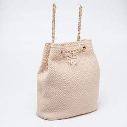 Pre Owned Tory Burch Powder Pink Leather Drawstring Backpack