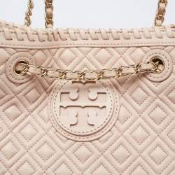 Pre Owned Tory Burch Powder Pink Leather Drawstring Backpack
