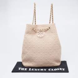 Pre Owned Tory Burch Powder Pink Leather Drawstring Backpack