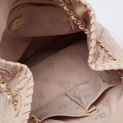 Pre Owned Tory Burch Powder Pink Leather Drawstring Backpack