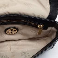 Tory Burch Black Leather Robinson Flap Crossbody Bag