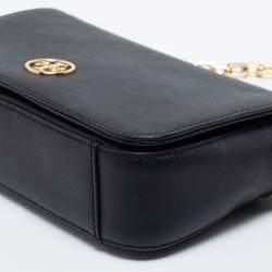 Tory Burch Black Leather Robinson Flap Crossbody Bag