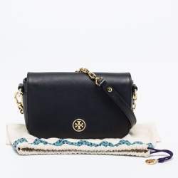 Tory Burch Black Leather Robinson Flap Crossbody Bag