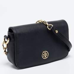 Tory Burch Black Leather Robinson Flap Crossbody Bag