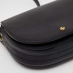 Pre Owned Tory Burch Black Leather Emerson Mini Saddle Crossbody Bag
