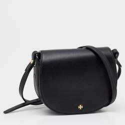 Pre Owned Tory Burch Black Leather Emerson Mini Saddle Crossbody Bag