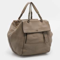 Pre Owned Tory Burch Grey Leather Half Moon Satchel