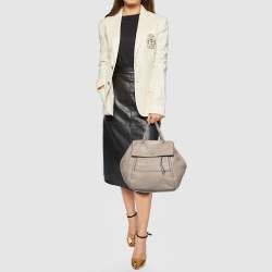 Pre Owned Tory Burch Grey Leather Half Moon Satchel