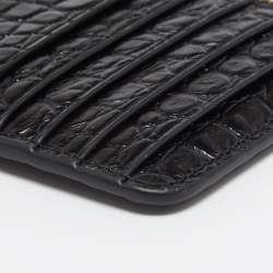 Pre Owned Tory Burch Black Croc Embossed Leather Walker Top Zip Card Holder