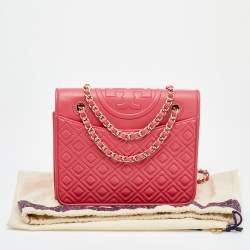 Pre Owned Tory Burch Red Leather Medium Fleming Shoulder Bag