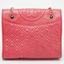 Pre Owned Tory Burch Red Leather Medium Fleming Shoulder Bag