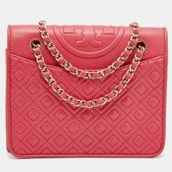 Pre Owned Tory Burch Red Leather Medium Fleming Shoulder Bag