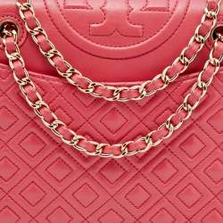 Pre Owned Tory Burch Red Leather Medium Fleming Shoulder Bag