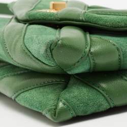Pre Owned Tory Burch Green Chevron Suede and Leather Kira Shoulder Bag