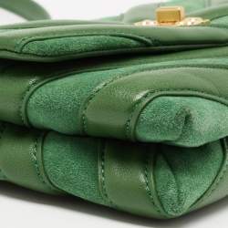 Pre Owned Tory Burch Green Chevron Suede and Leather Kira Shoulder Bag