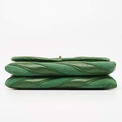 Pre Owned Tory Burch Green Chevron Suede and Leather Kira Shoulder Bag