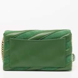 Pre Owned Tory Burch Green Chevron Suede and Leather Kira Shoulder Bag
