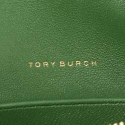Pre Owned Tory Burch Green Chevron Suede and Leather Kira Shoulder Bag