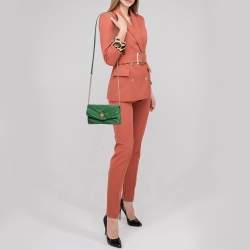 Pre Owned Tory Burch Green Chevron Suede and Leather Kira Shoulder Bag