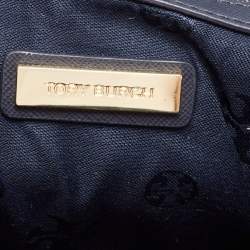 Pre Owned Tory Burch Navy Blue/White Woven and Saffiano Leather Piper Backpack