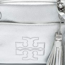 Pre Owned Tory Burch Silver Leather Thea Chain Crossbody Bag