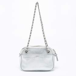 Pre Owned Tory Burch Silver Leather Thea Chain Crossbody Bag