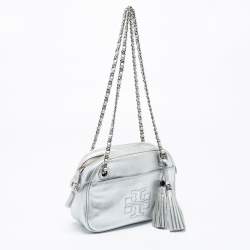 Pre Owned Tory Burch Silver Leather Thea Chain Crossbody Bag