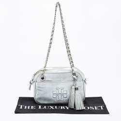 Pre Owned Tory Burch Silver Leather Thea Chain Crossbody Bag