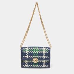 Tory Burch Robinson Woven Leather Chain Wallet Crossbody