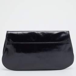 Pre Owned Tory Burch Black Patent Leather Reva Flap Clutch