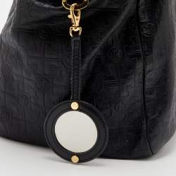مملوكة مسبقًا Tory Burch Black Logo Embossed Leather Dafina Tote