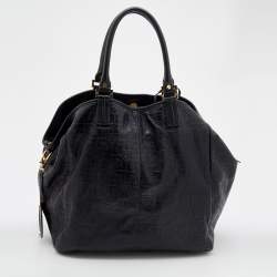 مملوكة مسبقًا Tory Burch Black Logo Embossed Leather Dafina Tote