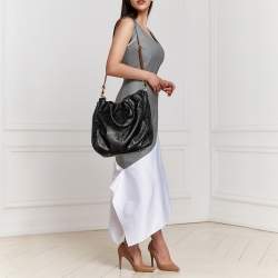 مملوكة مسبقًا Tory Burch Black Logo Embossed Leather Dafina Tote