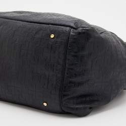 مملوكة مسبقًا Tory Burch Black Logo Embossed Leather Dafina Tote