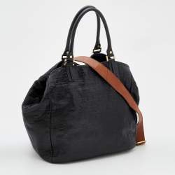 مملوكة مسبقًا Tory Burch Black Logo Embossed Leather Dafina Tote