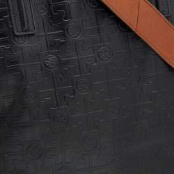مملوكة مسبقًا Tory Burch Black Logo Embossed Leather Dafina Tote