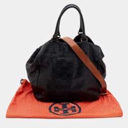 مملوكة مسبقًا Tory Burch Black Logo Embossed Leather Dafina Tote