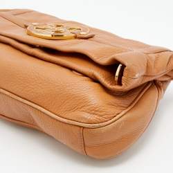 Pre Owned Tory Burch Tan Leather Logo Amanda Foldover Crossbody Bag