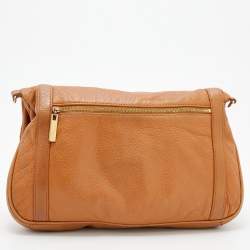 Pre Owned Tory Burch Tan Leather Logo Amanda Foldover Crossbody Bag