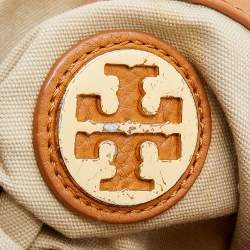 Pre Owned Tory Burch Tan Leather Logo Amanda Foldover Crossbody Bag
