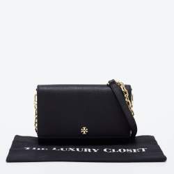 Pre Owned Tory Burch Black Leather Robinson Wallet On Chain