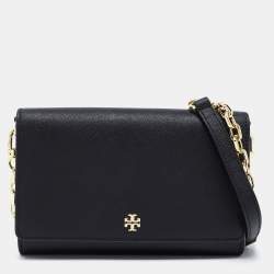 Pre Owned Tory Burch Black Leather Robinson Wallet On Chain