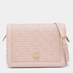 Pre Owned Tory Burch Beige Quilted Leather Bryant Crossbody Bag