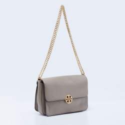 Pre Owned Tory Burch Grey Leather Chelsea Shoulder Bag